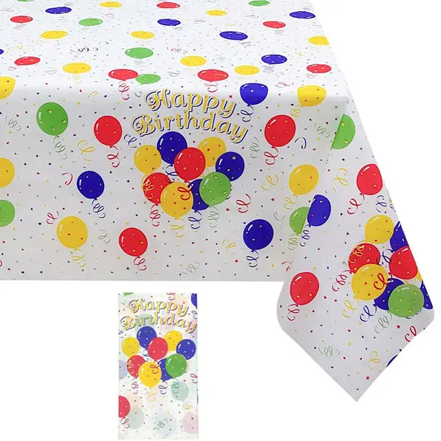 Mantel impermeable de plástico de cumpleaños arcoíris para mesa de PE desechable con estampado de fiesta