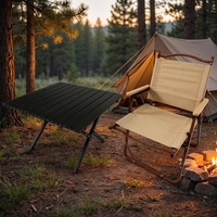 Table de camping pliante en aluminium Bluebow au design moderne avec accoudoirs, portable et robuste, pour l'extérieur, la cour et le parc