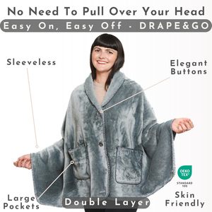 <span class=keywords><strong>Poncho</strong></span>-couverture double couche de qualité supérieure sans manches, facile à mettre et à enlever – Prêt à porter – 2 poches – Cadeaux pour femmes - Product Image 3
