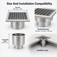 Grille de drain de sol carrée en acier inoxydable 304, anti-odeur, à joint profond, pour cuisine commerciale et salle de bain, usine OEM ODM