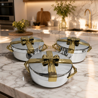 Ensemble de chauffe-plats isothermes de luxe en acier inoxydable avec ruban doré et argenté, 3 pièces, pour banquets de mariage haut de gamme