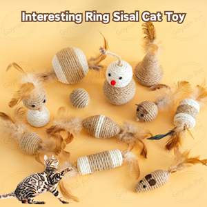 لعبة القط السيزال مختلفة مقاومة للاهتراء رنين الصوت التفاعلية لعبة القط السيزال الكرة مع الريش - Product Image 2