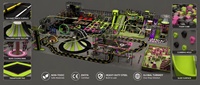 Équipement de centre de divertissement familial intérieur sur mesure : piste de karting, toboggan volcanique, parcours de cordes, trampoline pour enfants