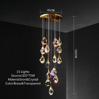 Lustre suspendu en cristal pour escalier, longs chandeliers en forme de roche pour salle d'exposition, bâtiment duplex, décoration de villa
