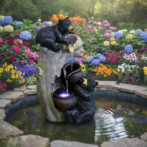 Fontaine en résine en forme d'ours en peluche sur souche d'arbre, à débit d'eau dynamique, peinte à la main, apaisante, tendance, marque OEM, décoration pour la maison et les fêtes - Product Image 4