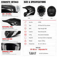 Casque de moto tout-terrain intégral, coque en ABS, EPS multi-densité, doublure amovible et lavable, unisexe, adulte