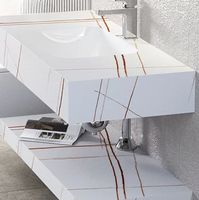 Mueble de Baño Moderno con Lavabo Rectangular Flotante de Mármol, Resistente al Agua, Montado en la Pared, con Espejo, Estilo Rústico/Villa