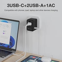 Adaptador de Viaje Universal Wontravel Factory de 30W con Múltiples Puertos, 3 Tipo C, 2 USB y Enchufe para India