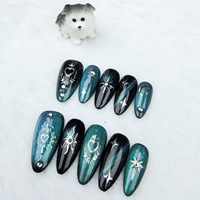 Uñas artificiales; forma de uñas de almendra; uñas verdes frescas de ojo de gato; fábrica de alta calidad al por mayor.