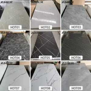 Amer Hot-selling Decorative Pvc Uv Adhesive Bookmatch Wall Panel Cemento Marble Matte Silk Style Series 1x2.4