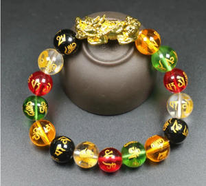 三面五色釉薬六字真言ユニセックス仏教ビーズクリスタルハンドジェスチャーエスニックスタイルトラベルブレスレット - Product Image 5