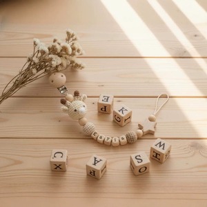 <span class=keywords><strong>Attache</strong></span>-sucette personnalisée avec nom, collier de dentition tricoté à la main avec perles, clips animaux de dessin animé pour nouveau-né - Product Image 3