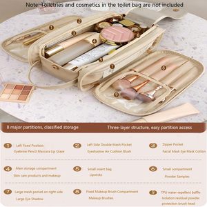 Waterproof PU <b>Leather</b> Travel <b>Toiletry</b> <b>Bag</b> with 8 Partitioned Storage Areas Double Zipper Magnetic Closure - Product Image 4