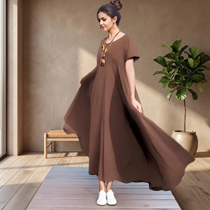 Vintage Style Organic Soft Linen Cotton Bell Sleeve Midi <b>Dress</b> Side Pockets High Waist Plus Size Breathable A-Line Casual Daily - Product Image 3
