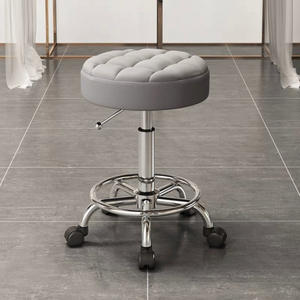 Современный регулируемый по высоте вращающийся стул на колесиках 360° °   Вращающийся круглый стул для салона с обивкой из искусственной кожи и хромированным основанием - Product Image 2