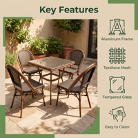 Table à manger pliable en aluminium avec plateau en verre trempé pour hôtel, usage domestique, 4 places