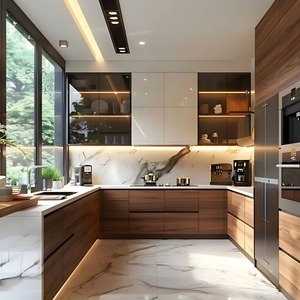 <span class=keywords><strong>Cucina</strong></span> a L in Stile Europeo con Importazione Diretta dalla Cina, Struttura in Melamina, Top in Granito, Laccatura Grigia Lucida - Product Image 6