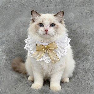 Cute <b>Plush</b> <b>Cat</b> Bibs Lattice Pattern Bandanas Bows Accessories For <b>Cats</b> Dogs All Seasons Pet Apparel Ornament - Product Image 2