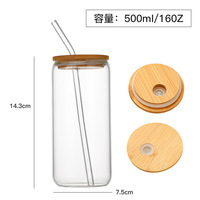 Gobelet en verre borosilicate de haute qualité au design simple et moderne, avec couvercle en bambou, recyclable, transparent, pour l'eau, 350 ml