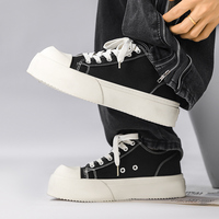 Baskets décontractées en toile à lacets noires à semelle épaisse pour hommes, grandes tailles 39-46