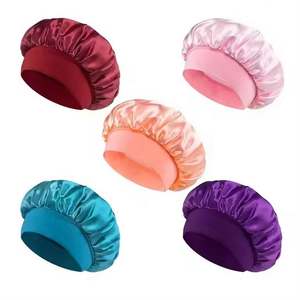 K2044 Bonnets personnalisés avec logo et bandeaux en satin, bonnets de nuit en satin à large bande, turbans en soie, bonnets élastiques pour cheveux bouclés - Product Image 6