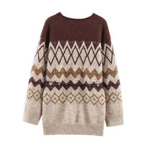 <span class=keywords><strong>Camisa</strong></span>/Blusa de Punto con Cinturón Jacquard Retro de Otoño para Mujer, Estilo Europeo y Americano, Comercio Exterior Transfronterizo - Product Image 2