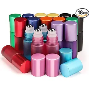 Cor vidro fosco Roller Bottle Óleo Essencial Roller garrafa DIY perfume amostra bottleWith aço inoxidável Roller Balls