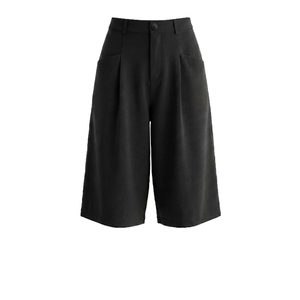 Men's High Waist Bermuda Shorts Solid Color <b>Wool</b> Blend Casual <b>Pants</b> With Pockets Button Fly Closure - Product Image 1