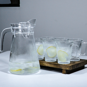 <span class=keywords><strong>Carafe</strong></span> en verre de qualité supérieure grande capacité avec couvercle et poignée, ensemble de carafes à eau chaude/froide avec tasses et accessoires de service - Product Image 3