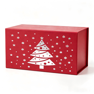 Caja de Regalo Navideña con Diseño de Árbol de Navidad Rojo, Caja de Cartón Impresa con Cajón Magnético Plegable, Opciones para Regalos Navideños - Product Image 1