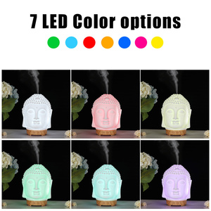 Diffuseur d'huiles essentielles en forme de tête de Bouddha, humidificateur de bureau, diffuseur d'arômes en céramique blanche, générateur de brume, veilleuse à 7 couleurs pour le bureau - Product Image 3