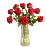 CZ-01 Vente d'usine Bouquet de roses artificielles réalistes à tige unique en soie pour décoration de mariage, de maison et de fête