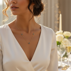 Collier à breloques bleu foncé en or massif 14 carats Nazar Good Luck Bijoux fins pour femmes Occasions de mariage et de cadeaux faits à la main en Turquie - Product Image 3
