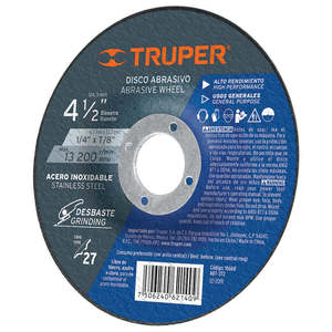 Truper, acero inoxidable, Tipo 27, disco de molienda de 4-1/2 pulgadas, accesorio para máquina pulidora de Metal - Product Image 1