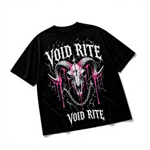 T-shirt noir en coton pour homme, imprimé crâne de bélier gothique Void Rite, manches courtes, col rond, coupe oversize, tissu jersey - Product Image 3