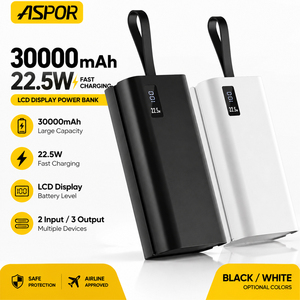 Aspor A337 Batterie Externe de Fabrication PD20W+QC22.5W 30000mAh, Charge Rapide pour Téléphones Mobiles, <span class=keywords><strong>Chargeur</strong></span> Portable - Product Image 1