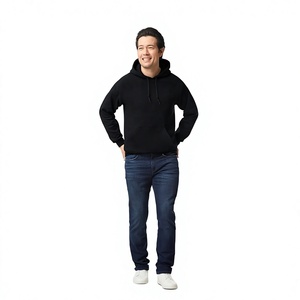 Sudadera con Capucha Negra para Hombre, 100% Algodón, Forro Polar Transpirable, Corte Regular, Diseño Casual de Color Sólido con Bolsillos, Ropa de Invierno - Product Image 1