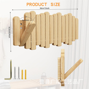 Wooden <b>Coat</b> <b>Hooks</b> Wall Mounted Solid <b>Wood</b> Rectangle Shape Natural Color Easy Install For Entryway Living Room Bedroom - Product Image 3
