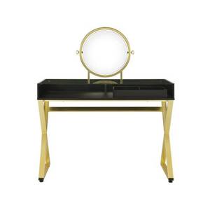 Coleen Modern Black & Gold Finish Lighted Wood Vanity Desk with Mirror and Jewelry Tray - Product Image 2
