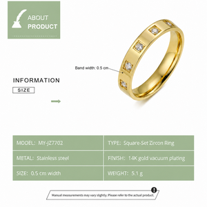 แหวนเซอร์คอนทรงสี่เหลี่ยม สแตนเลสสตีล ชุบทอง 14K แบบสุญญากาศ มีตัวเลือกสีทองและสีเงิน - Product Image 4