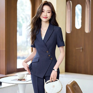 Women's Professional Short Sleeve Suit Set Summer Hotel <b>Work</b> Uniform Formal Reception Wear Polyester Cotton Blend - Product Image 4