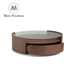 Moderno duplo Vidro bancada sala com gaveta Noz cor café mesa <span class=keywords><strong>Design</strong></span> personalizado hotel quarto lobby centro chá mesa