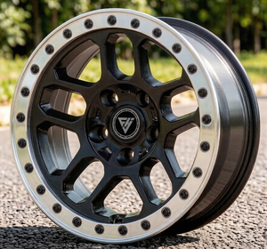 Jantes de voiture sport en aluminium forgé <span class=keywords><strong>4x4</strong></span> de 17 pouces, neuves, PCD 114,3 mm, ET 30 mm, beadlock fonctionnel, noires, concaves - Product Image 2