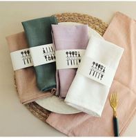 Serviettes en tissu de lin en gros, serviettes en coton et lin blanches, roses et grises