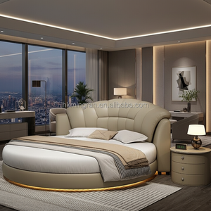 Modern Designer Cream Style High Quality Leather Soft Comfortable Queen Size <b>Bed</b> Set <b>Pine</b> Wood Frame Plywood Panel Upholstered - Product Image 2