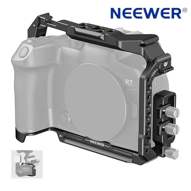 NEEWER R7 Camera Cage for Canon EOS R7 Aluminum Video Rig With Cable Clamp NATO Rail Cold Shoe