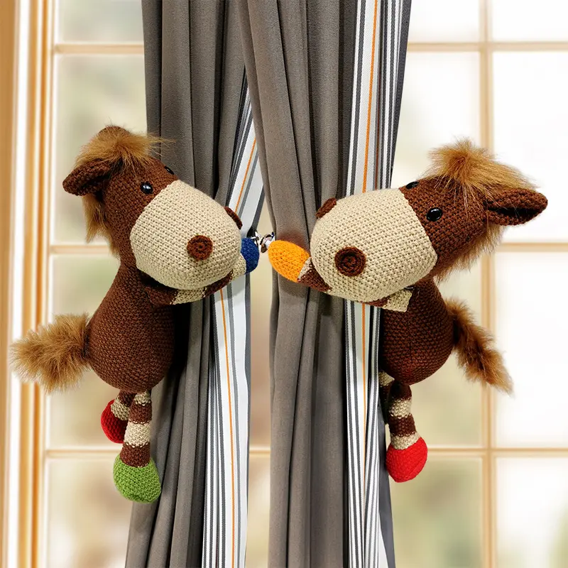 Crochet Cartoon Animal Plush Decorative Curtains Tiebacks Funny Holder for Window Treatment Holdbacks Curtain Tie Backs