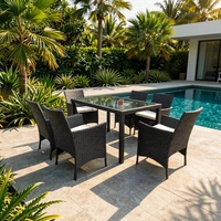 Ensemble de meubles de jardin en rotin moderne et confortable, table et chaises à structure métallique, résistant à l'eau et aux UV, durable, pour cour
