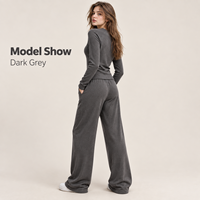 Ensemble décontracté deux pièces pour femme, haut à manches longues 275 GSM et pantalon large, coupe ajustée, OEM ODM, faible MOQ