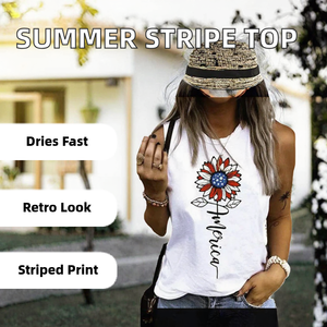 <b>Women</b> <b>White</b> Sunflower Flag Print Tank <b>Top</b> O-Neck Sleeveless Knitted Casual Summer <b>Vest</b> Front Logo Floral Pattern - Product Image 2